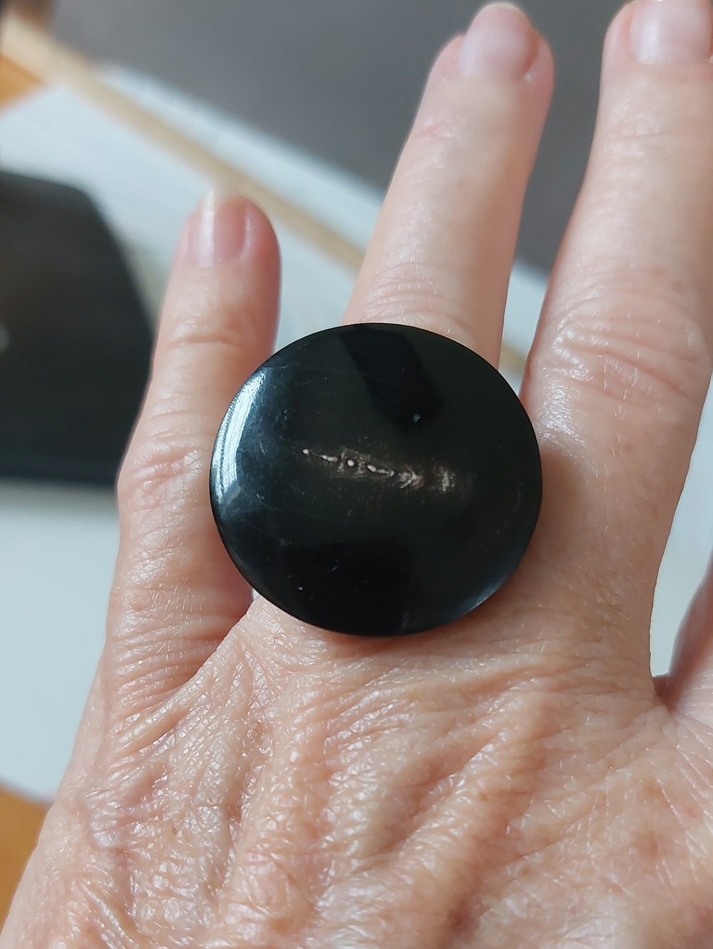 Vintage Carved Black Natural Horn Sculptural Geometric Ring Sz 4.75